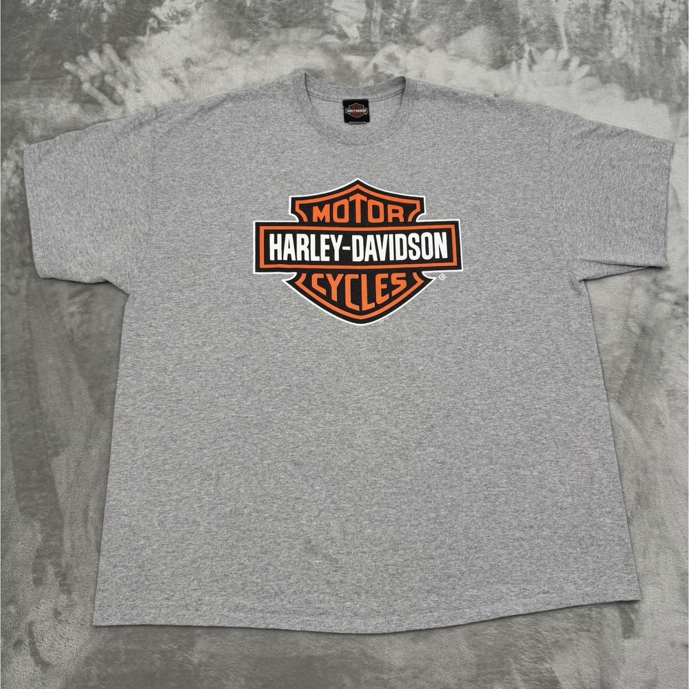 Harley Davidson T-Shirt Mens 2XL XXL Gray Biker Tee Logo Las Vegas Nevada Orange